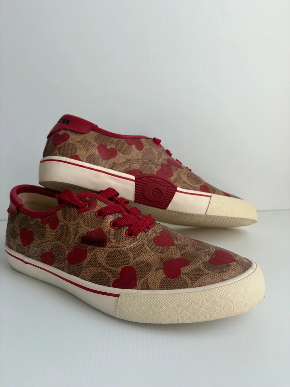 Coach City sole Skate Sneakers Coated Canvas Sz 8.5 B Electric Red Heart EUC